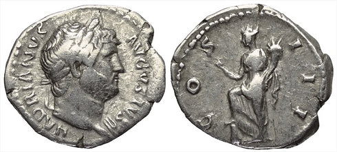 Ancient Roman silver coin of the Emperor Hadrian - COS III